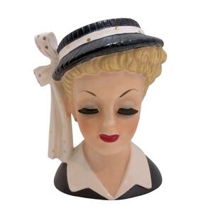 Vintage 1960s Napco Pottery‎ Ceramic Lady Head Vase Figurine